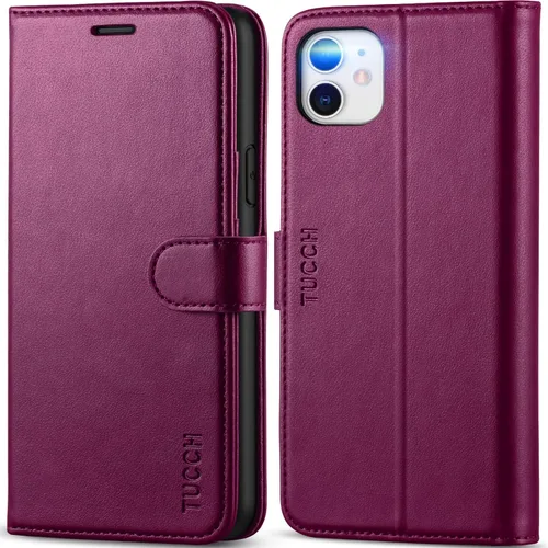 Miniatura 10 de TUCCH Funda tipo cartera para iPhone 11, [con bloqueo RFID] ranuras para tarjetas, soporte, cierre magnético, funda protectora de piel sintética