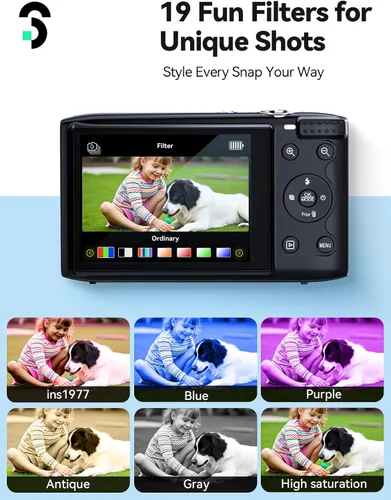 Miniatura 4 de Cámara digital SOOMFON - Cámaras para niños Max 72MP de punto y disparo con zoom 16X, tarjeta TF de 32G, 2 baterías y lector de tarjetas, cámara