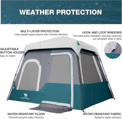 Miniatura 9 de CAMEL CROWN 4/6 Person Instant Cabin Tent, Pop Up Windproof Tents for Camping, 60-Second Setup Family Tent with Carry Bag for Outdoor Hiking Azul