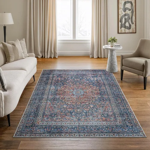 Miniatura 51 de Bloom Rugs - Alfombra lavable, antideslizante, de 1,83 x 2,74 m, color beige/blanco claro con borde tradicional, para sala de estar, dormitorio