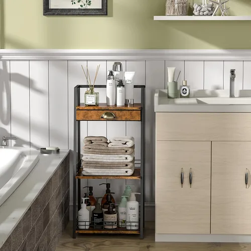 Miniatura 5 de keomaisyto Estantes de baño de 3 niveles con cajón de lona, estante de almacenamiento de baño, estante de almacenamiento pequeño, estante