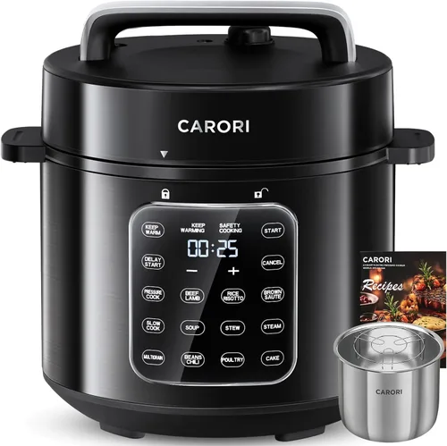 Miniatura 10 de CARORI Olla a presión eléctrica de 6 cuartos de galón color plateado, olla antiadherente, Instant Pot 9 en 1, 12 funciones preestablecidas