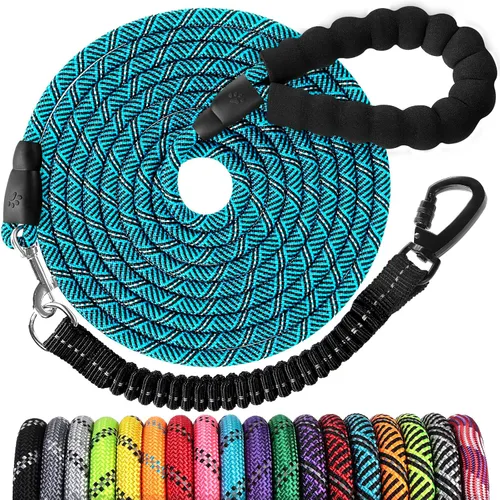 Miniatura 36 de Correa de perro de cuerda de 3 pies: correa resistente con gancho giratorio bloqueable, hilos reflectantes, bungee y asa acolchada - Correa