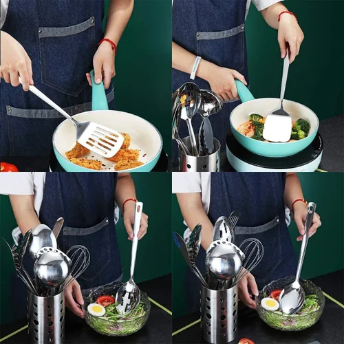 Miniatura 5 de Berglander - Juego de utensilios de cocina de acero inoxidable, set de 13 piezas, con soporte para utensilios, antiadherentes y resistentes al