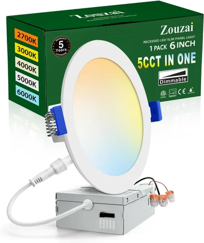 Miniatura 16 de zouzai Paquete de 1 lámpara de techo empotrable LED ultrafina de 4 pulgadas 5CCT con caja de conexiones, 2700K/3000K/3500K/4000K/5000K