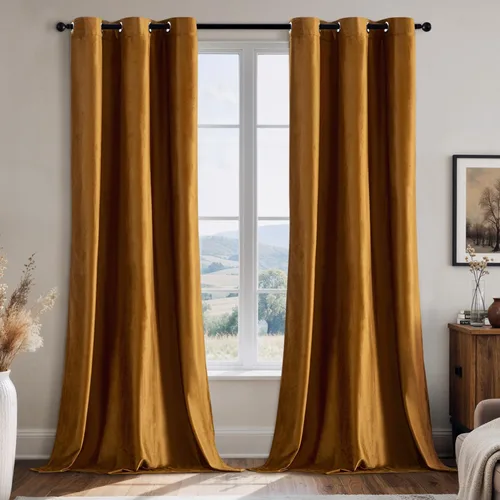 Miniatura 42 de EMEMA Juego de 2 paneles de cortinas de terciopelo de 63 pulgadas, con pestaña trasera y bolsillo para barra, cortinas con aislamiento térmico