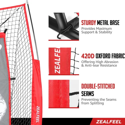 Miniatura 3 de ZEALFEEL Red de béisbol, red de lanzamiento y bateo de 7 x 7 pies con bateador ficticio, sistema grande de recolección de pelotas, 2 zonas