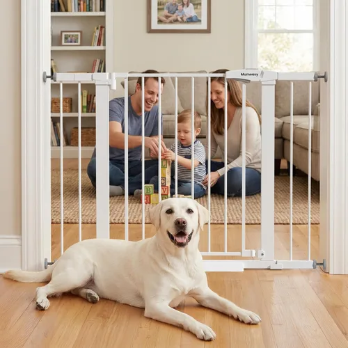 Miniatura 12 de Mumeasy Puerta de bebé de 29.7-46 pulgadas para escaleras, puerta de perro montada a presión para puertas, puerta de cierre automático a través