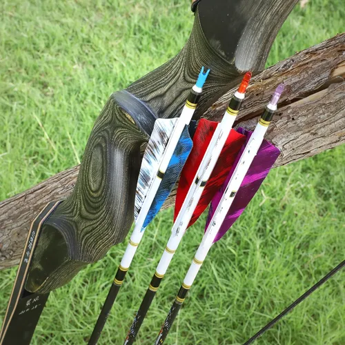 Miniatura 6 de AMEYXGS Paletas de flecha natural de 4 pulgadas con plumas de pavo con flechas de 4.2 in, veletas para flechas de bricolaje, accesorios de 50 Azul