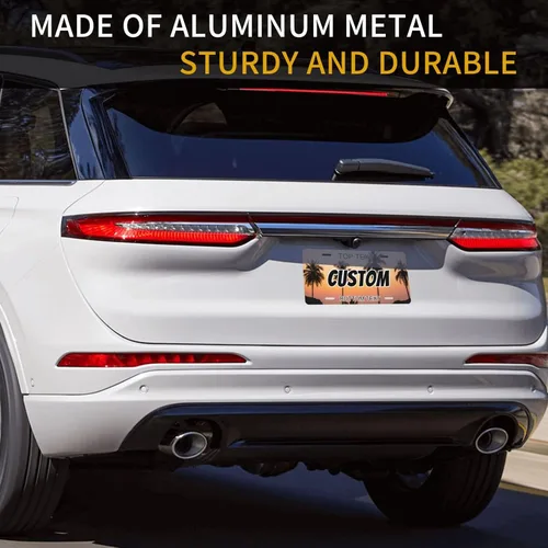 Miniatura 9 de Placa personalizada de licencia, placas decorativas personalizadas para el frente del automóvil con palmeras de playa y océano, placas de licencia
