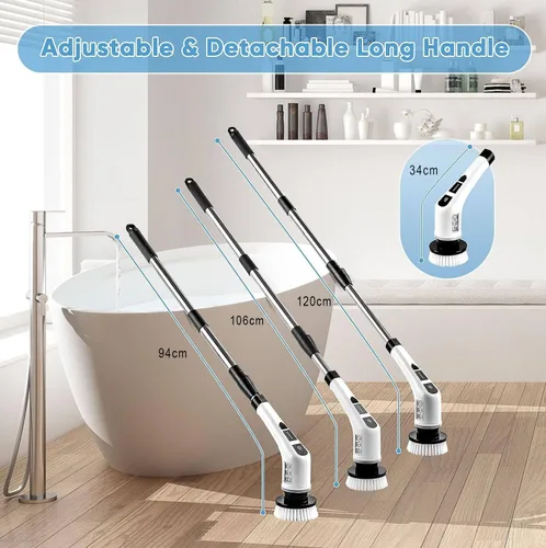 Miniatura 2 de Limpiador eléctrico giratorio, cepillo de limpieza inalámbrico con 9 cabezales de cepillo reemplazables, para bañera y suelo de azulejos de 360