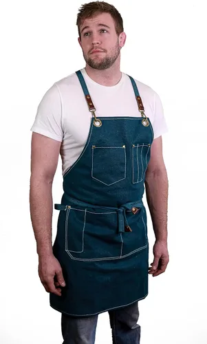 Miniatura 6 de Caldo Delantal de cocina de lona para cocinar, delantal de lona para hombre y mujer, para chef profesional, servidor o barista, ajustable con Negro