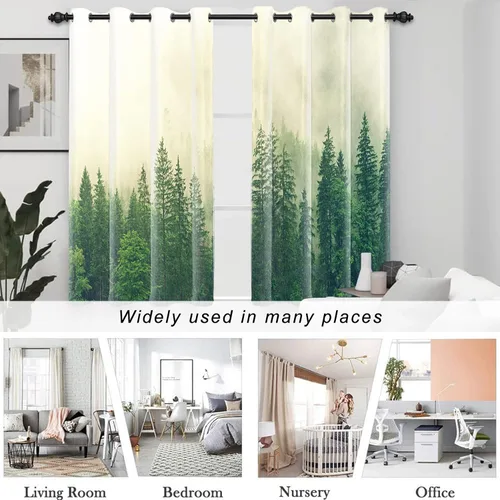 Miniatura 19 de AWERT Cortinas opacas para dormitorio, árbol negro con niebla, naturaleza, amanecer, bosque, 2 paneles para sala de estar, bloqueo de calor, 21 x 45