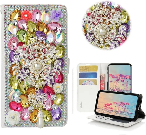 Miniatura 22 de Bling - Funda tipo cartera para teléfono compatible con Samsung Galaxy Z Fold 3 5G, elegante, hecha a mano, atrapasueños con colgante de perlas