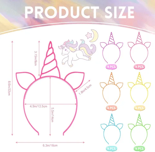 Miniatura 2 de Zddaoole 24 diademas de unicornio para fiestas de cumpleaños, diademas de plástico para niñas, accesorios para la cabeza para suministros de fiesta