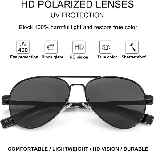 Miniatura 145 de Gleyemor Lentes de sol polarizados estilo aviador para niños y niñas, jóvenes, adolescentes, dos tamaños de 1.969 in y 2.047 in