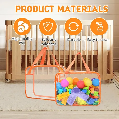 Miniatura 8 de 9 bolsas de almacenamiento de juguetes, bolsa organizadora de juguetes de PVC transparente que incluye 6 bolsas grandes de mano y 3 bolsas medianas