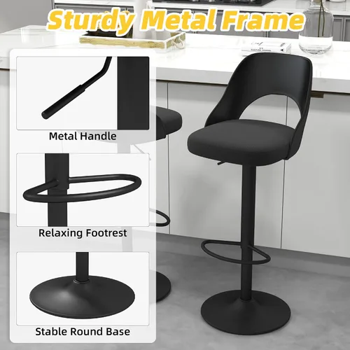 Miniatura 5 de civama Juego de 2 taburetes de bar para encimera de cocina, altura del asiento ajustable de 25 a 33 pulgadas, sillas de isla giratorias tapizadas