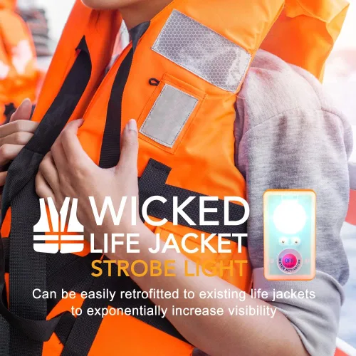 Miniatura 6 de WICKED Luz estroboscópica LED de chaleco salvavidas para supervivencia de emergencia al aire libre; haz de alta intensidad activado por agua