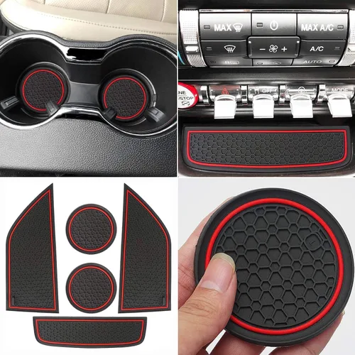 Miniatura 8 de Auprite Alfombrillas Antideslizantes para Accesorios de Mustang 2015-2023, Se Ajustan Perfectamente Alfombrillas para Portavasos Alfombrillas