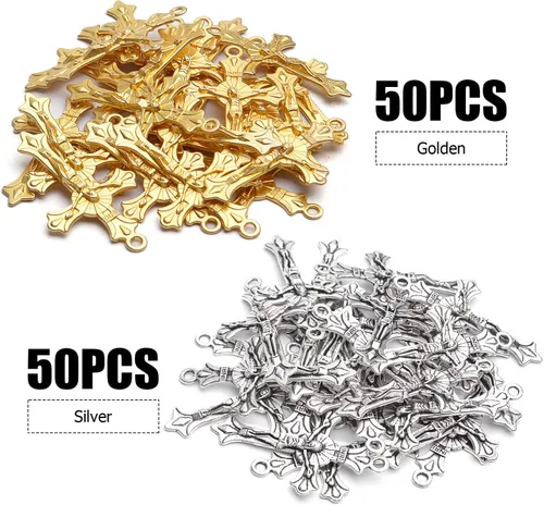 Miniatura 3 de Aylifu Cross Pendant Charms, 50pcs Alloy Jesus Peace Crucifix Pendants Jewelry Findings Accessories for DIY Handmade Bracelet Necklace Dorado/Plata