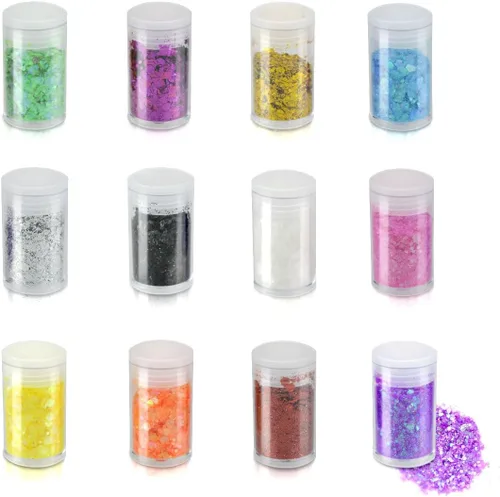 12 colores de purpurina gruesa para la cara, sin pegamento, cosmética para el cuerpo, uñas, ojos, arte del cabello, vaso de resina holográfica con