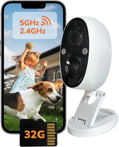 SensForge Cámara de batería de 2.5K para interiores y exteriores, WiFi de doble banda, detección gratuita de inteligencia artificial humana y