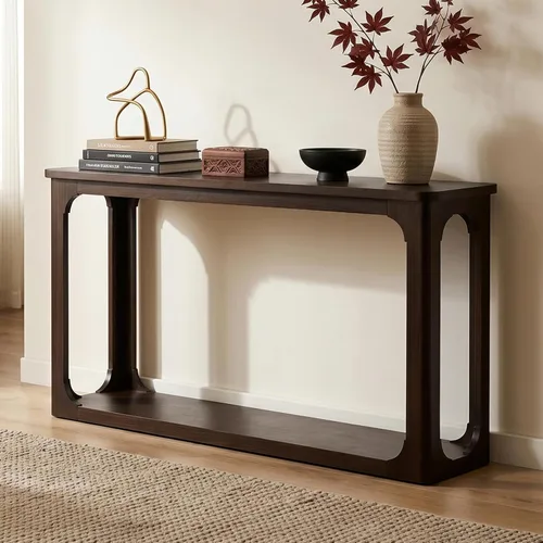 Miniatura 17 de 50" Modern Art Sculptural Console Table, Oval Cutout Legs, Wood Veneer, Thick Rounded Tabletop, Contemporary Entryway Sofa Table for Living Room