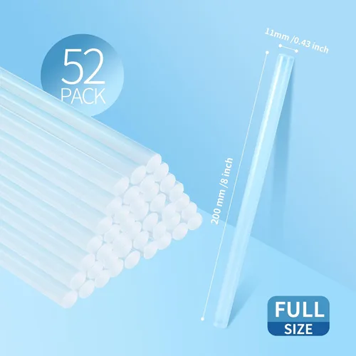 Miniatura 2 de MATUFF Barras de pegamento caliente tamaño completo, 0.43 pulgadas de diámetro x 8 pulgadas de largo, 52 unidades de EVA transparente de pegamento