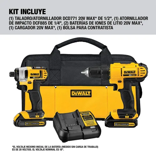 Miniatura 5 de DEWALT Juego de herramientas mecánicas, taladro/controlador y destornillador de impacto (DCK240C2)