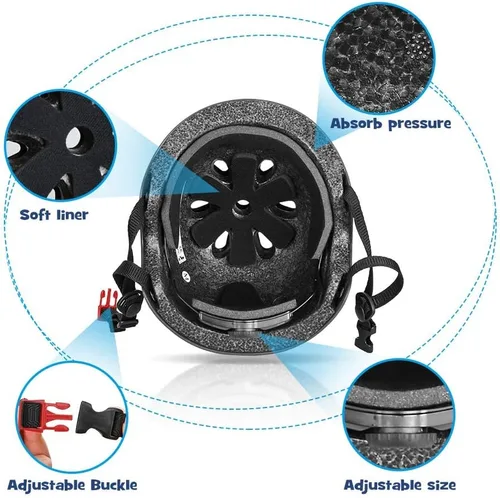 Miniatura 8 de JBM Conjunto de equipo protector para patinaje para adultos y jóvenes, casco de monopatín, rodilleras y coderas con muñequeras para patinaje