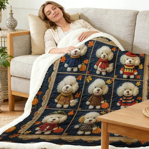 Miniatura 196 de Autumn Teddy Dog Patchwork Sherpa Blanket Fall Cozy Throw Blanket Cute Puppy Quilt Style Warm Soft Blanket for Couch Sofa Bedroom Decor 50x60 Inches