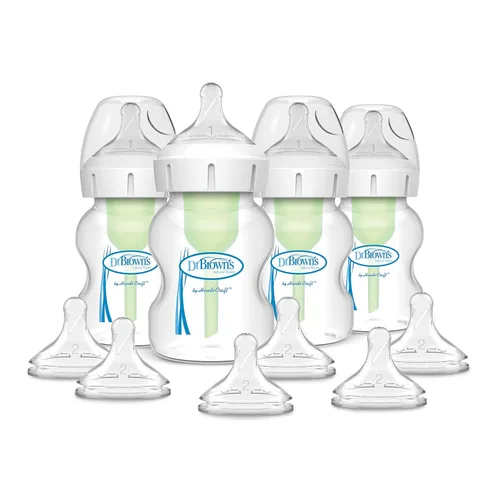 Miniatura 14 de Dr. Brown's Natural Flow® Anti-Colic Options+™ Biberón de cuello ancho, 5 oz/5.1 fl oz, pezón nivel 1, 1 paquete, 0.0 ft+ con paquete de 6 pezones