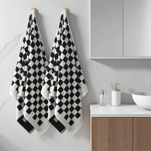 Miniatura 6 de REDKISS Juego de 2 toallas de baño a cuadros en blanco y negro, 2 toallas de ducha grandes para decoración de baño, toallas de baño de algodón