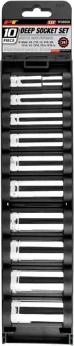Miniatura 3 de Performance Tool W38600 - Juego de herramientas de enchufe profundo de pared profunda SAE de 3/8 pulgadas para garajes y talleres, cromado, 10 piezas