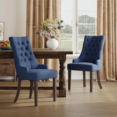 Miniatura 21 de COLAMY Juego de 2 sillas de comedor laterales de tela, sillas de comedor tapizadas con respaldo alado con botón copetudo, sillas de sala de estar