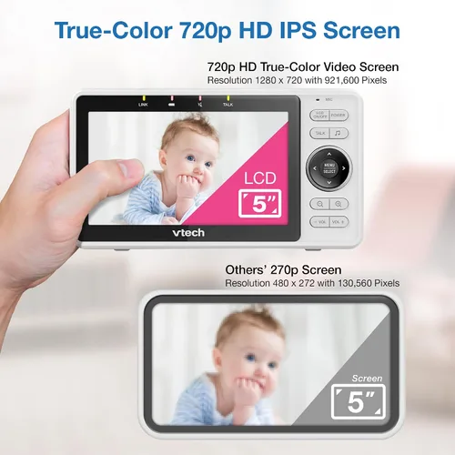 Miniatura 5 de VTech Monitor inteligente WiFi para bebés: mira a tu bebé en casa o desde cualquier lugar, aplicación gratuita, cámara de 1080p, pantalla de 5