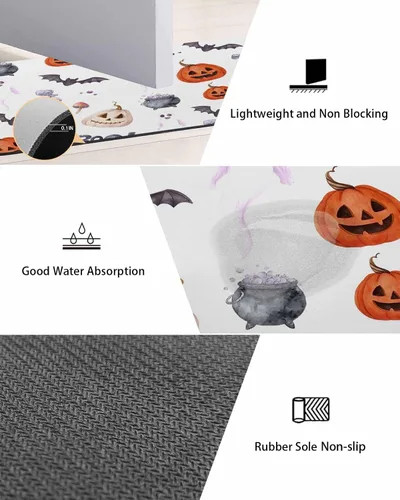 Miniatura 2 de Tapete de baño de Halloween para bañera, antideslizante, de secado rápido y absorbente, tierra de diatomeas, fregadero, dormitorio, cocina, tapete