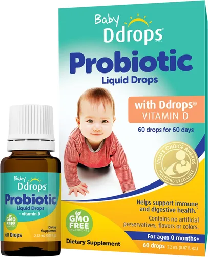 Ddrops Probiótico para bebés con vitamina D, 60 gotas, alivio de los síntomas de cólicos para recién nacidos y bebés, fácil de usar, solo una gota