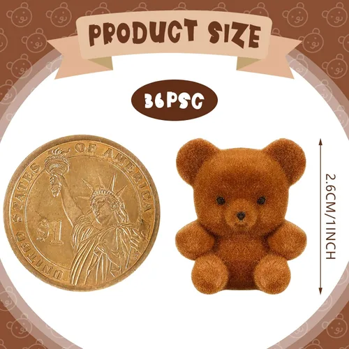 Miniatura 2 de Deekin 36 piezas de oso pequeño flocado de peluche en miniatura a granel de 1 pulgada para decoración de baby shower, fiesta de cumpleaños, bolsa