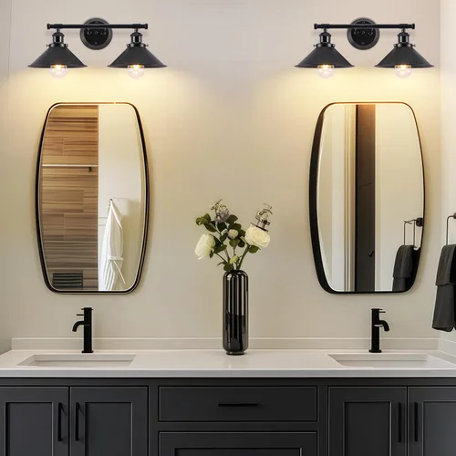 Miniatura 6 de Lámpara de baño negra con 2 luces de color negro mate para tocador de baño, aplique de pared industrial rústico de 20 pulgadas, accesorios