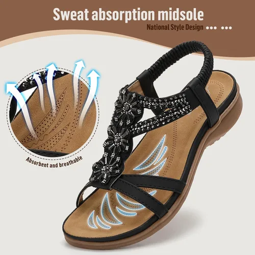 Miniatura 3 de Littleplum Sandalias para mujer hechas a mano con soporte de arco de verano, sandalias cómodas para caminar ortopédicas bohemias