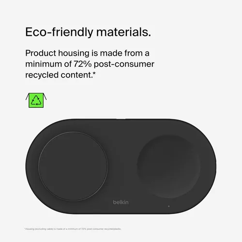 Miniatura 7 de Belkin Almohadilla de carga inalámbrica 2 en 1 con Qi2 de 15 W + puerto USB-C adicional - Cargador compatible con MagSafe, estación de carga