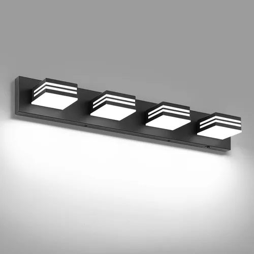 Miniatura 10 de Moderna lámpara LED para tocador de baño (3 luces, 24 pulgadas) (5CCT, regulable), negro mate moderno para pared de baño
