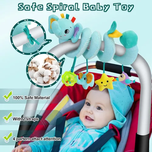 Miniatura 3 de Juguete de actividad en espiral para asiento de automóvil, arco de cochecito de bebé, juguete colgante con sonajero, chirriante, campana de timbre