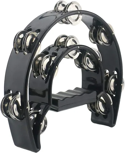 Miniatura 2 de Ogrmar Tambor de percusión de mano con pandereta de doble fila con mango ergonómico para regalo, KTV, fiesta, juguete para niños (negro)