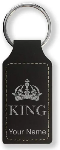 Miniatura 24 de Llavero rectangular, corona de rey, grabado personalizado incluido, Bambú