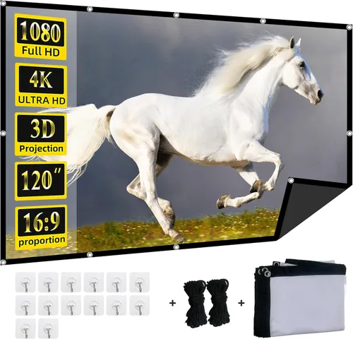 Pantalla de proyector plegable de 120 pulgadas, 4k 16:9 antiarrugas, portátil, lavable, con respaldo negro, absorbe las pantallas de películas de