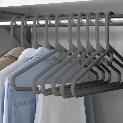 Miniatura 4 de Perchas para ropa de plástico, paquete de 10 perchas de plástico resistentes que ahorran espacio, perchas de terciopelo, perchas para pantalones
