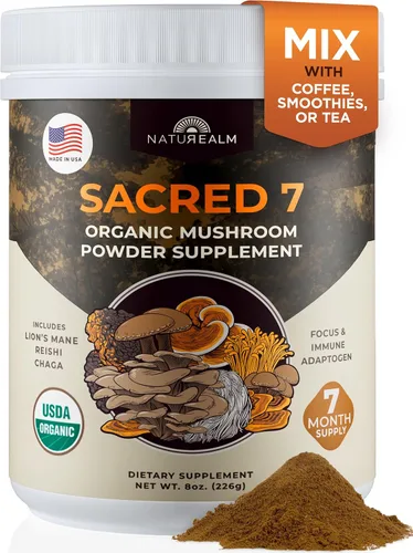 Miniatura 11 de Naturealm Suplemento en polvo de hongos orgánicos Sacred 7 Suministro para 60 días Mezcla 7 en 1 con melena de león, Reishi, Chaga Apoyo